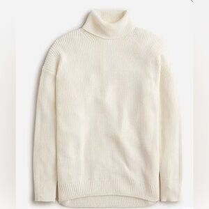 J Crew New Cotton-cashmere ribbed turtleneck sweater Cream Size L Relaxed